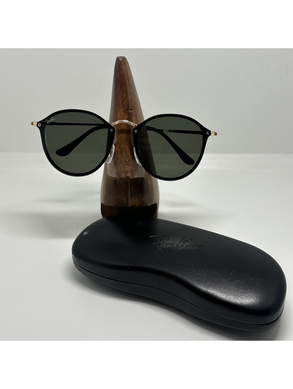 Ray-Ban RB3574 Black and Gold Round Sunglasses with Green Lenses